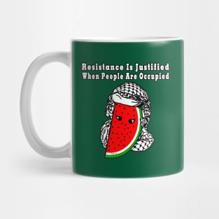 Resistance Is Justified When People Are Occupied - Watermelon Keffiyeh - Full Wrap - With Eyes -Front Mug